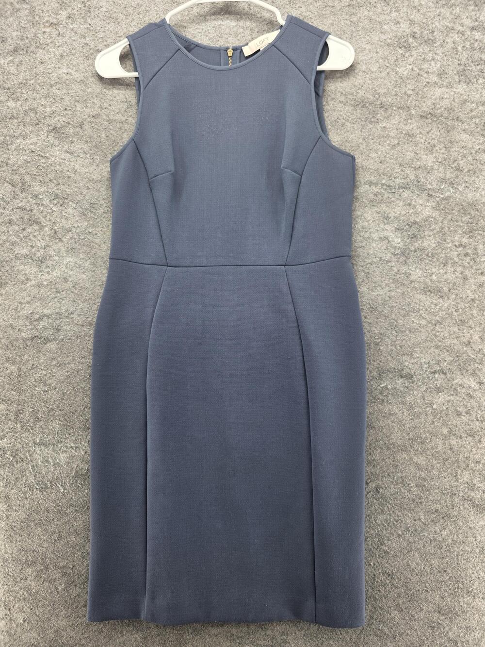 LOFT Dress Womens 2 Blue Sleeveless Sheath Exposed Zip Work Office Career